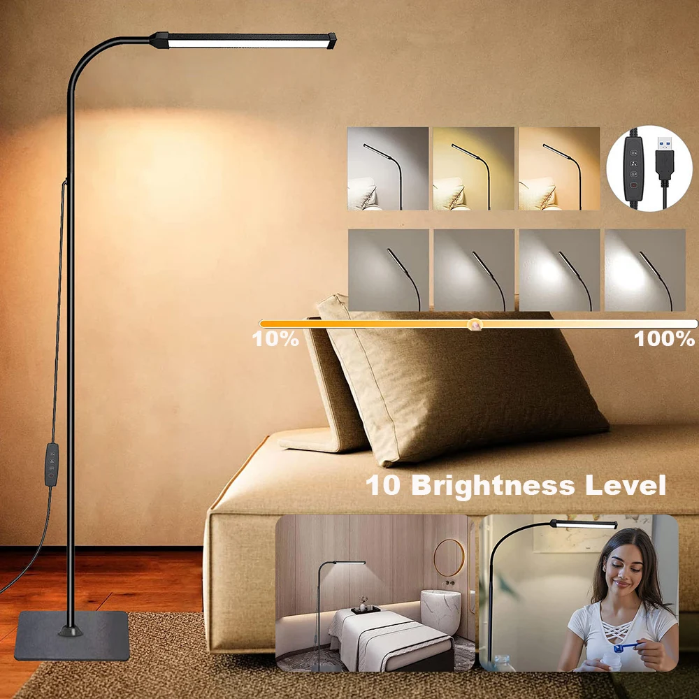 Ajustável LED Floor Lamp para sala de estar, em pé luz de leitura, Gooseneck Stand, luz interior regulável, quarto e decoração do escritório