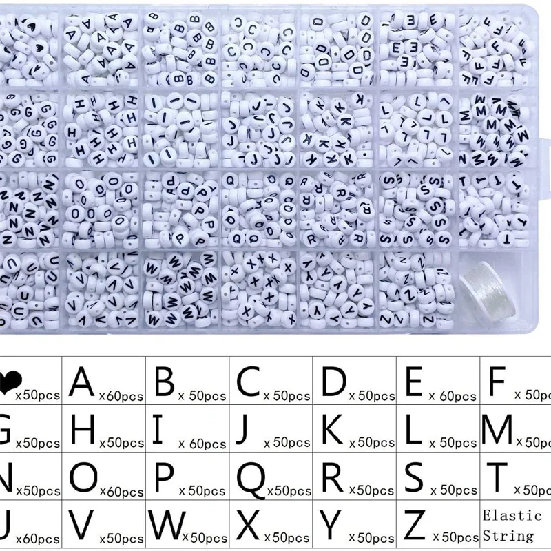 Acrylic English Alphabet Letter Beads 1400pcs/Box Set Kits With Stretch Cords For Bracelets Jewelry Accessories