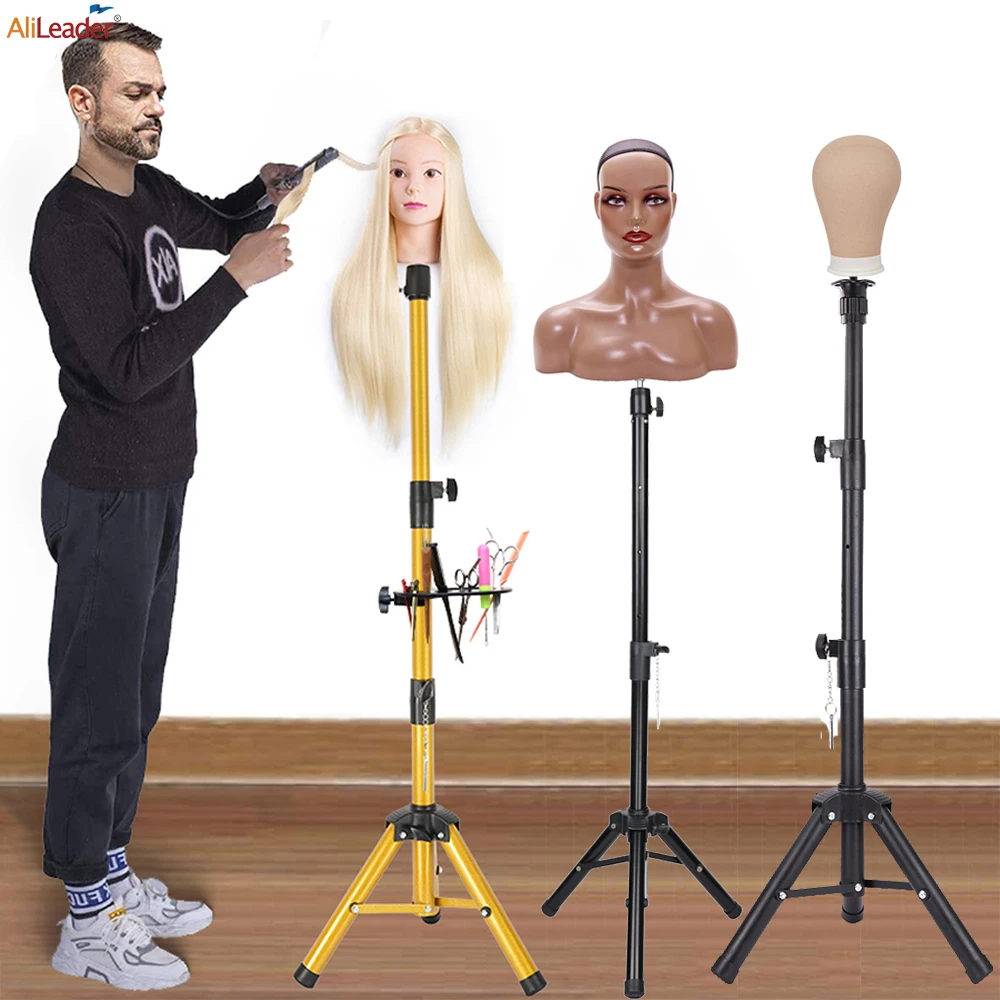 Sztrájktörő goden Paróka Háromlábú 125cm 140cm Alkalmazkodó m Fém Paróka állvány Háromlábú számára Gyártás wigs & Elfér Kirakatbábú fejét