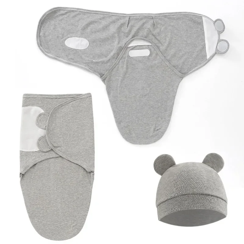 100% Organic Cotton Baby Swaddle Blanket Wrap Hat Set for Infant  Adjustable Newborn Swaddle Baby Swaddle for 0-3 Month 2