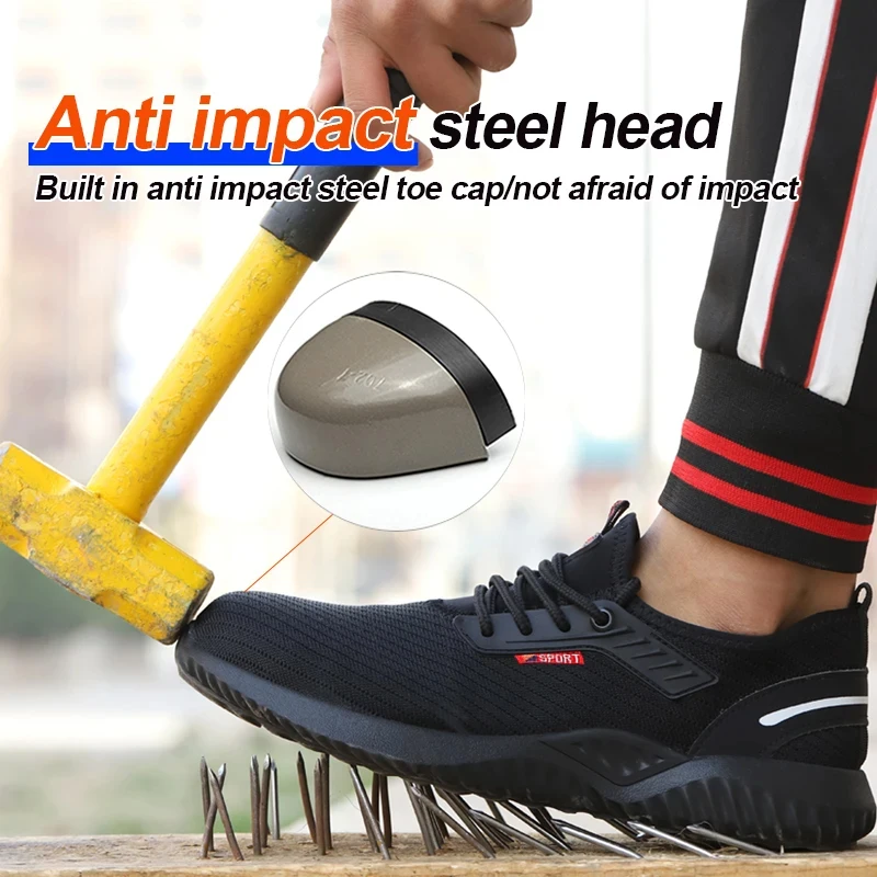 Safety Shoes MEN'S Headgear Steel Anti-crushing Work Tennis Light Polishing Test Indestructible
