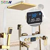 Digital Shower System with 9 Inch Stainless Steel Rain Shower Head  White Gold Thermostatic Digital Bathroom Shower Faucet Set 1
