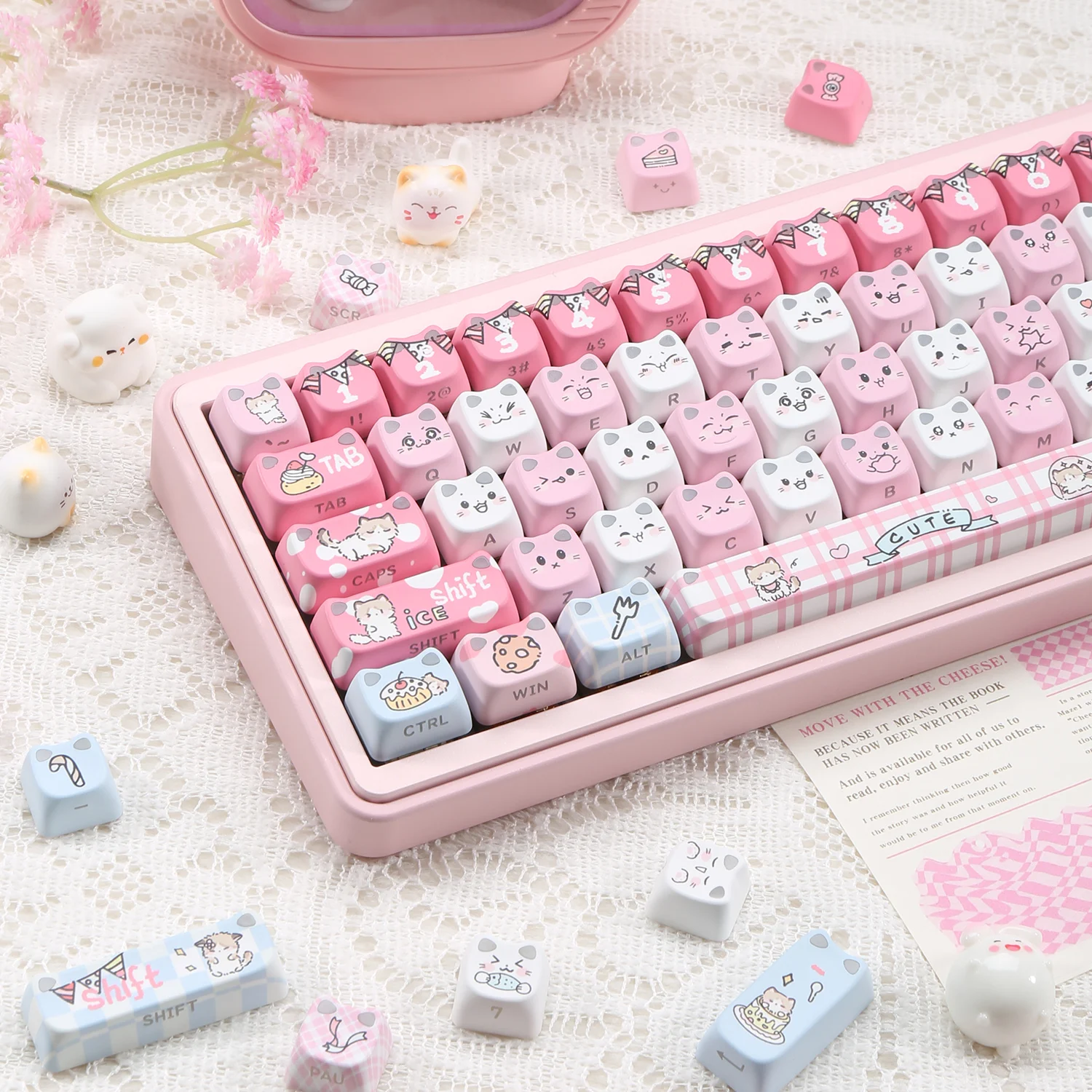 Ragdoll Cat Keycaps 체리 MX 61 68 104 기계식 키보드 키티 고양이 141/120/119 키 캡용 귀여운 MAO 프로필