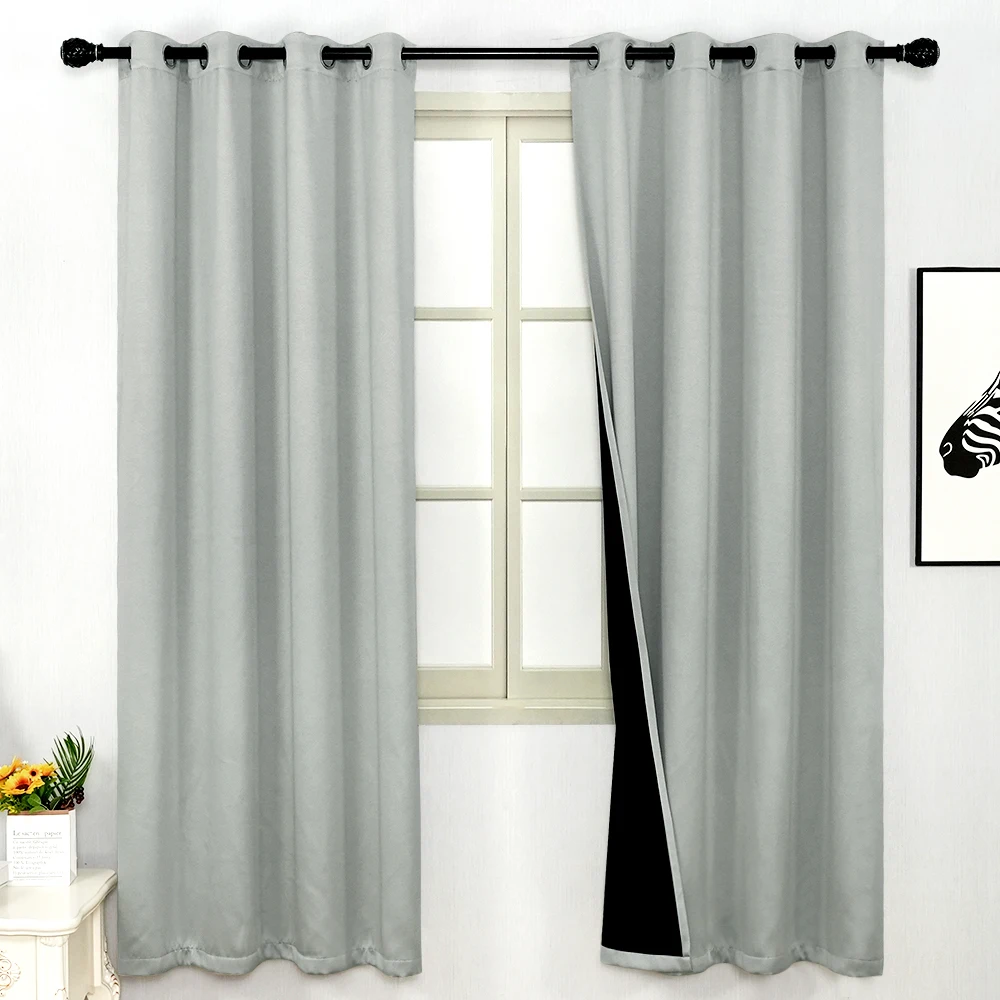 Gray Full Blackout Curtains Thermal Insulated for Living Room Bedroom