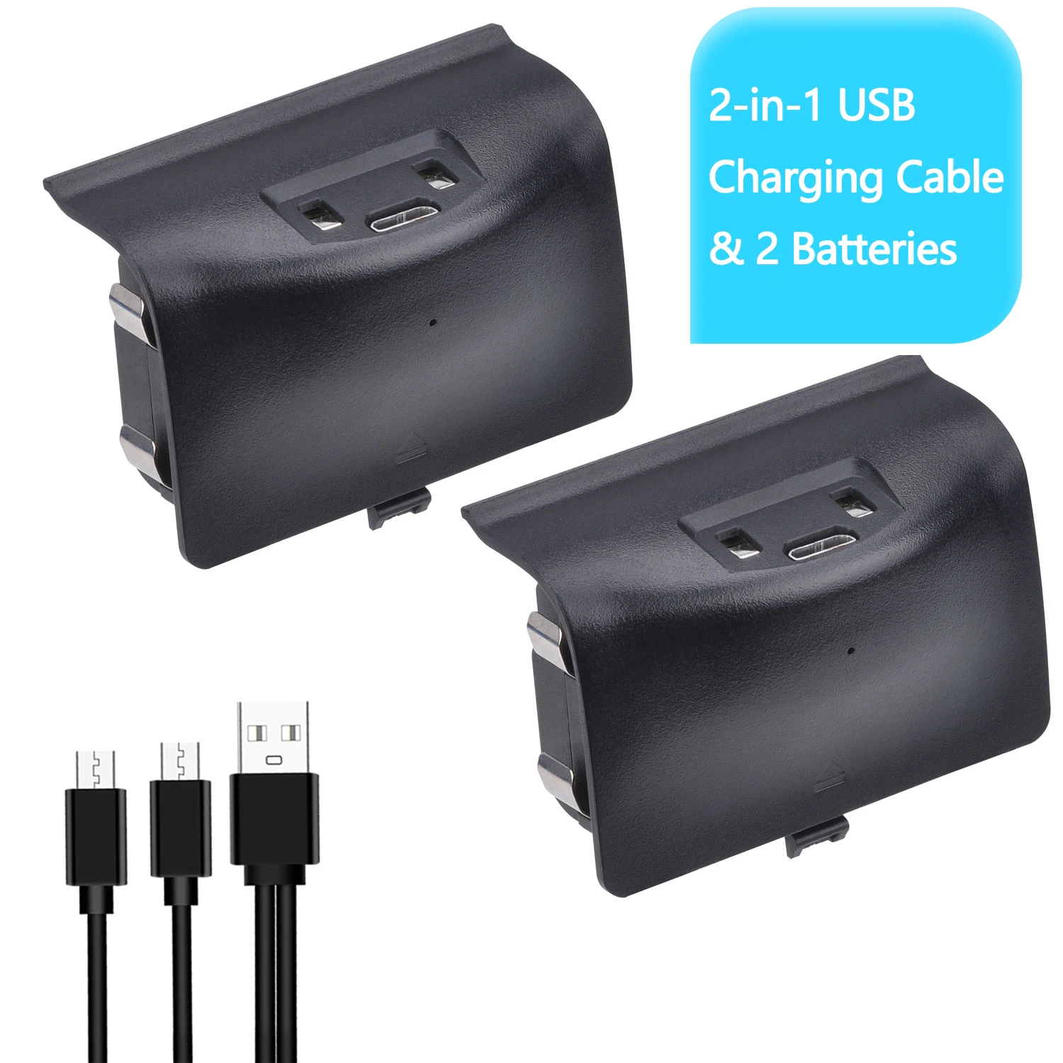 Batteria Batmax 1400Mah Per Xbox One/Xbox One S/Xbox One X/Xbox One Elite Controller Wireless Gamepad Cavo Usb 2 In 1 (Confezione Da 2)