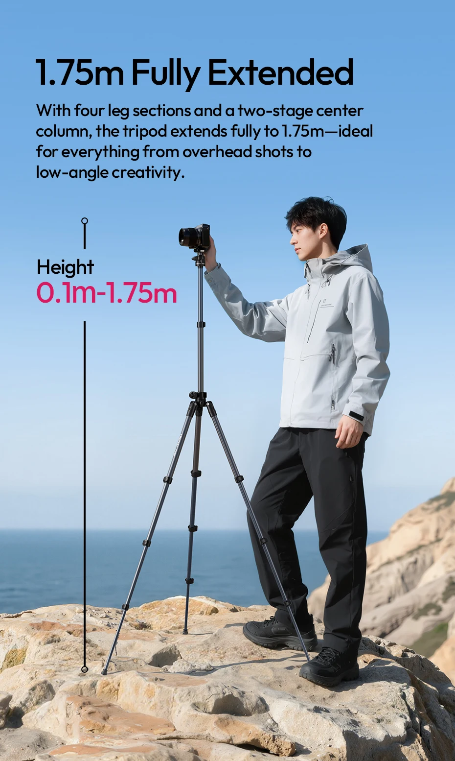 TT59 Horizontal Center Column Tripod 0.1-1.75M for DSLR Camera Video Light for O