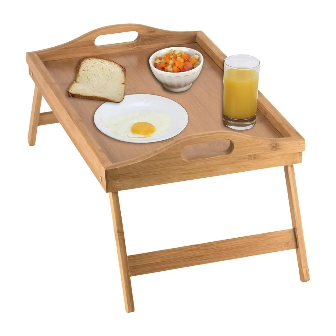 Computer Desk and Dining Table with Foldable Legs-Bamboo Breakfast Tray for Sofas, Beds, Dining, Snacking, and Work