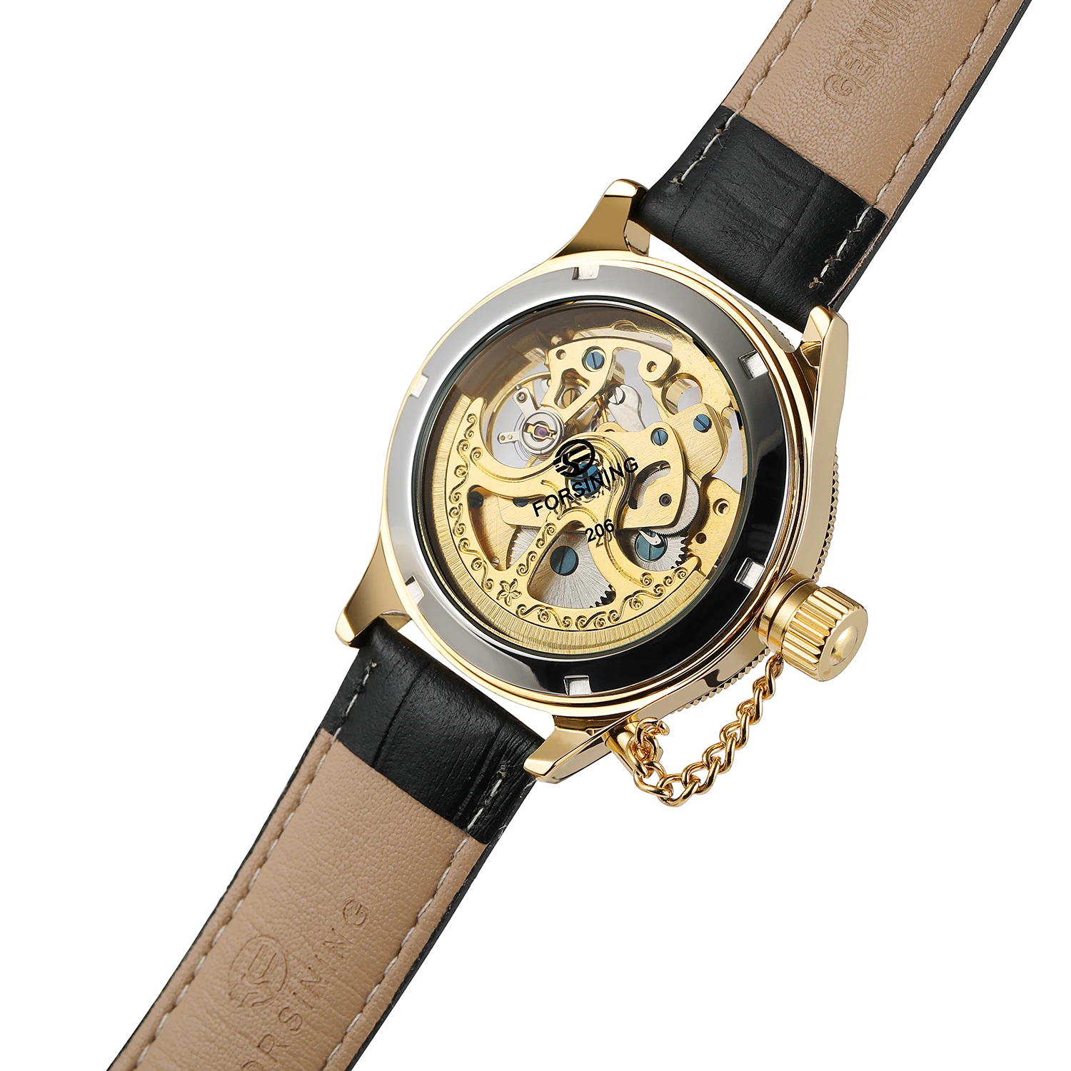 FORSINING Chain Crown Designer Luxury Man Business Watch Gold Steel Skeleton Mechanical Automatic Movement Clock Waterproof Male_voghion.com