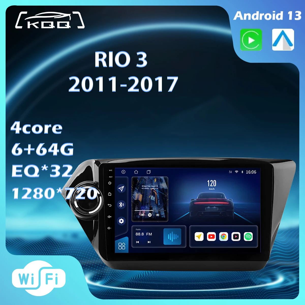 

KQQ Car Multimedia Player For Kia RIO 3 2011 - 2017 Car Radio Wireless CarPlay Android Auto Stereo GPS Android 13