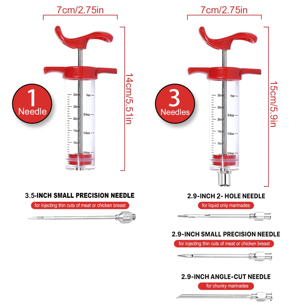 Meat Injector Syringe Turkey Injector 3 Marinade Injector Needles 1oz with Cleaning Brush Easy to Use & Clean