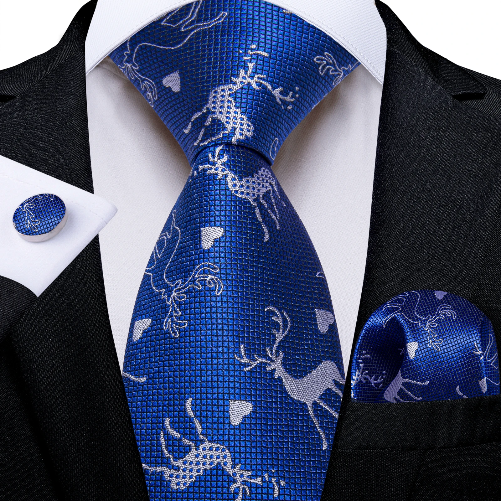 Blue Green Christmas Men tie Set with Handkerchief Cufflinks Wedding Prom Groom Accessories Perfect Gift for Men