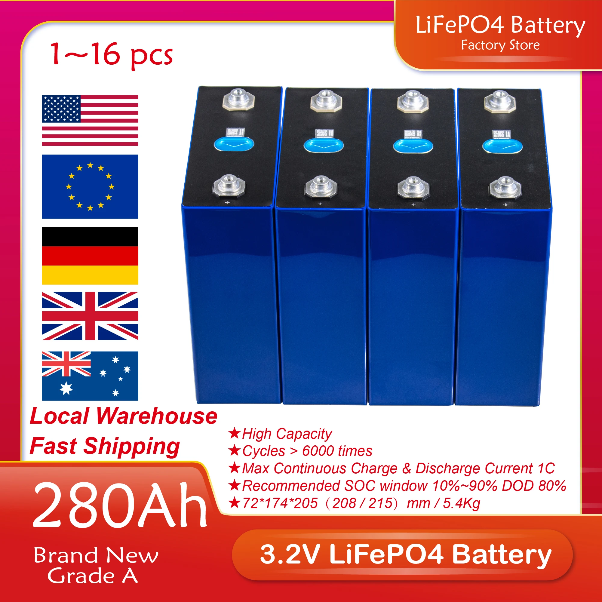 Grade A Lifepo4 Battery 320AH 310AH High Capacity 12v Lithium Ion Battery  DIY 24V 48V Lfp Golf Cart Batteries For Boats RV EV - AliExpress