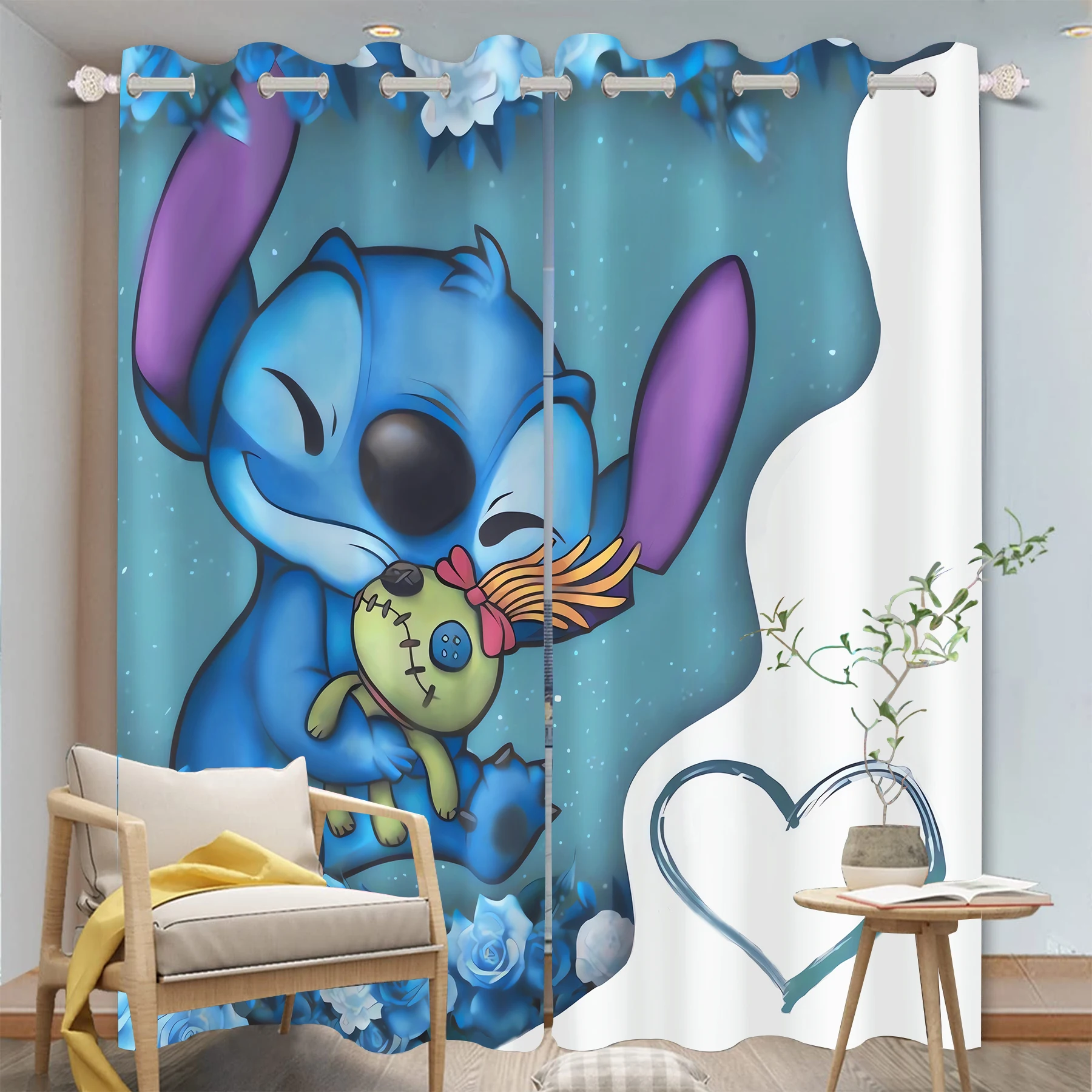 Stitch Cartoon Curtain 3D Print Bedroom Living Room Window Blackout Partition Style Home Decoration 2