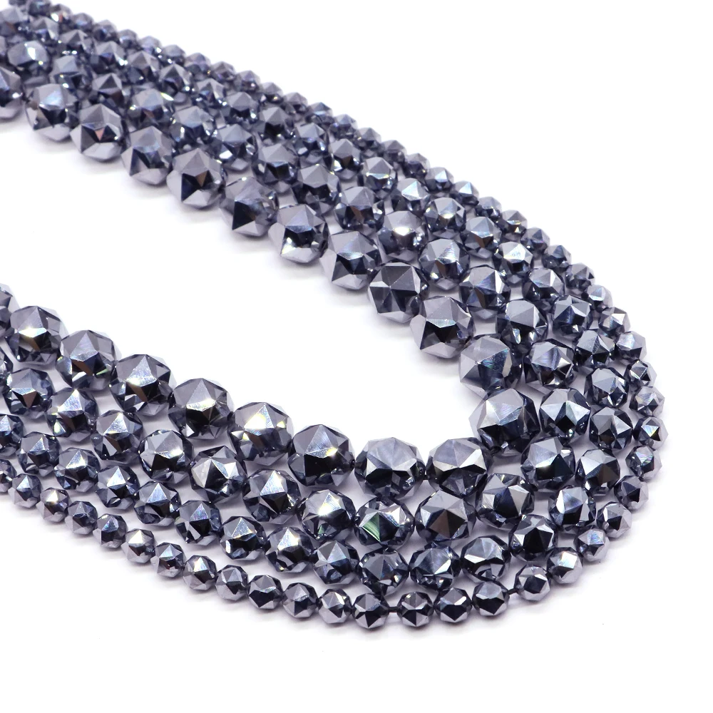 6 8 10 12 mm Natural Energy Terahertz Faceted Beads Loose Spacer Bead Jewelry Making DIY Bracelets Necklace Crafts Accessories