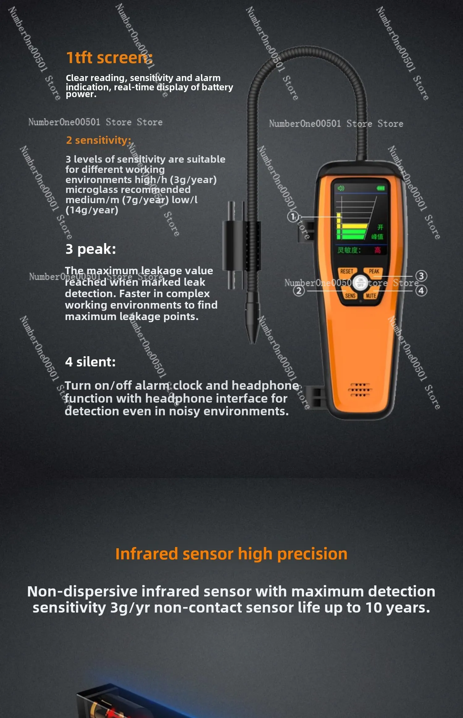Sensitive Portable Rechargeable Refrigerant Gas Leak Detector Elitech ILD-200