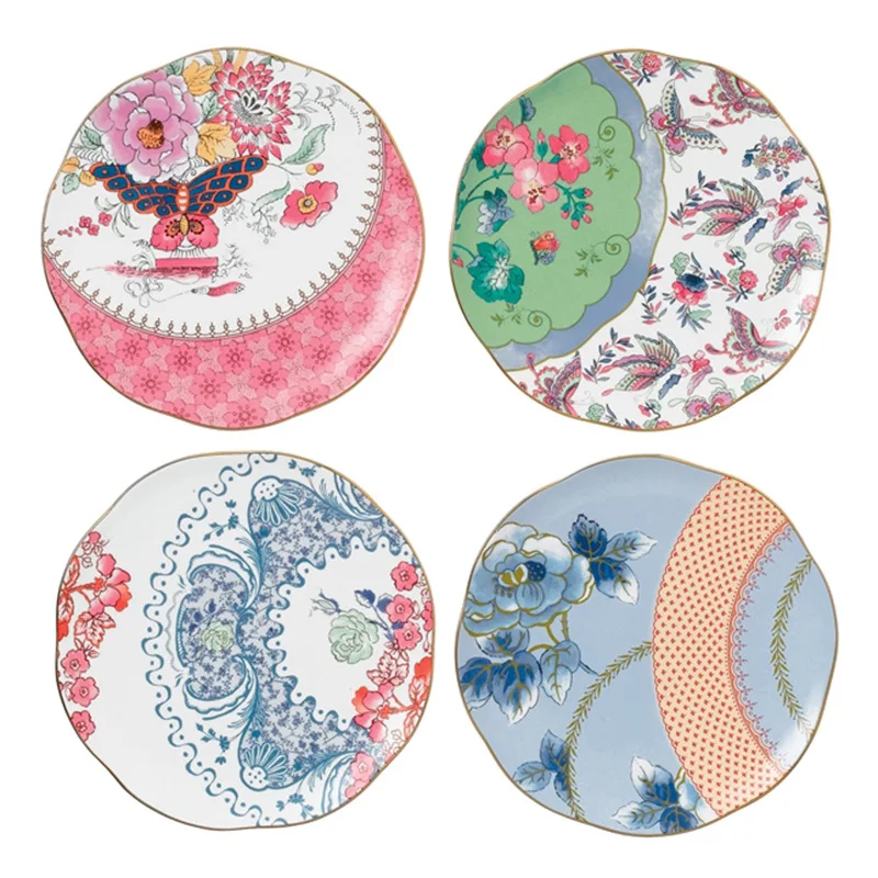 

Four-piece Group Bone Porcelain Plates Flower Butterfly Pattern Wedding Banquet Family Party Tableware Dessert Plate Set