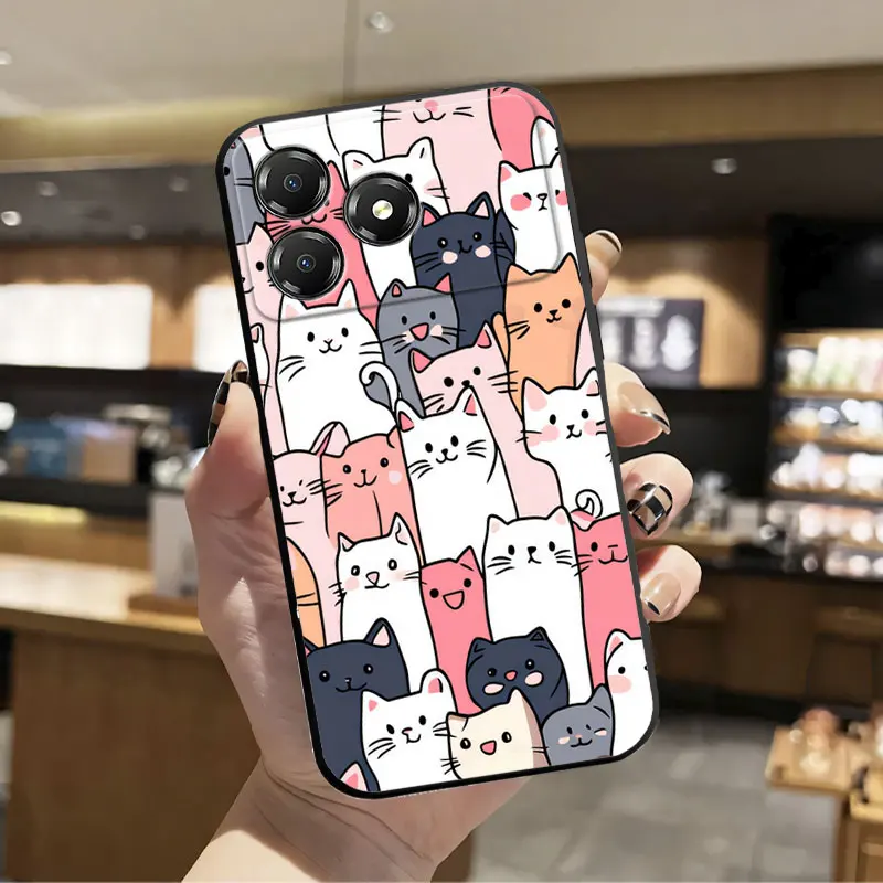 Floral Print Black Silicone Protective Phone Case