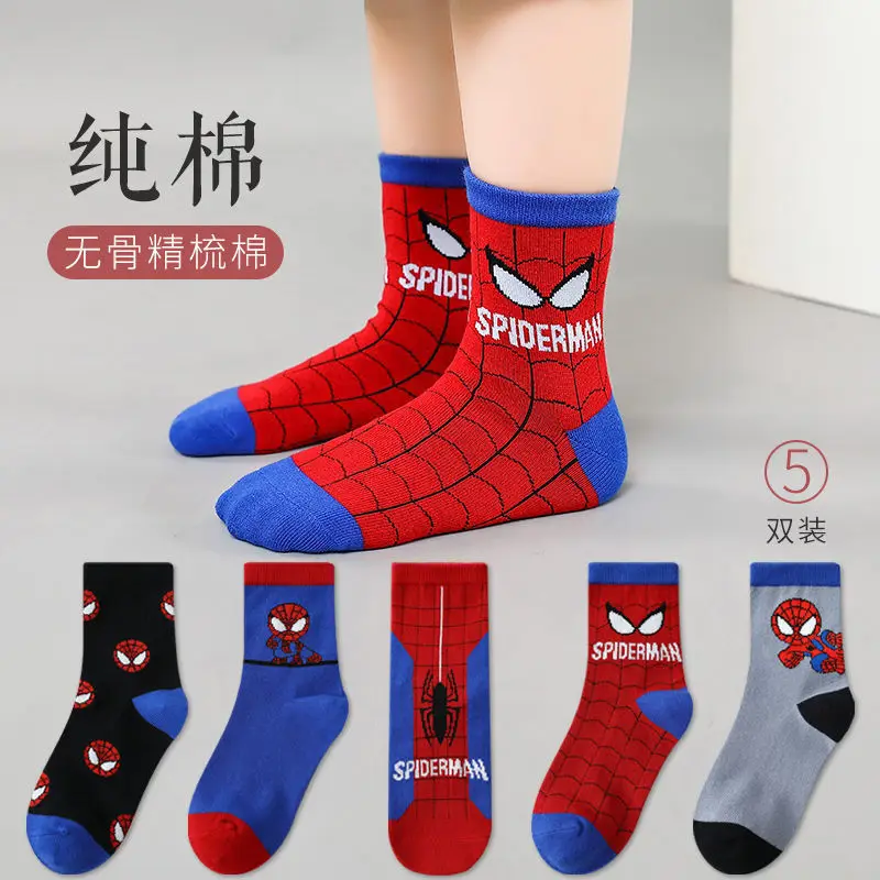 Disney Baby Cotton Socks Spiderman Cartoon Anime Hero Boys Tube Socks Children Autumn Winter Kids Random 1pair cotton socks