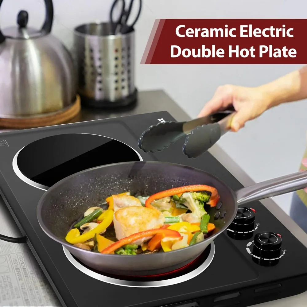 Burner, 1800W Ceramic Electric Hot Plate for Cooking, Dual Control Infrared Cooktop, Portable Countertop Burner, Glass P 6