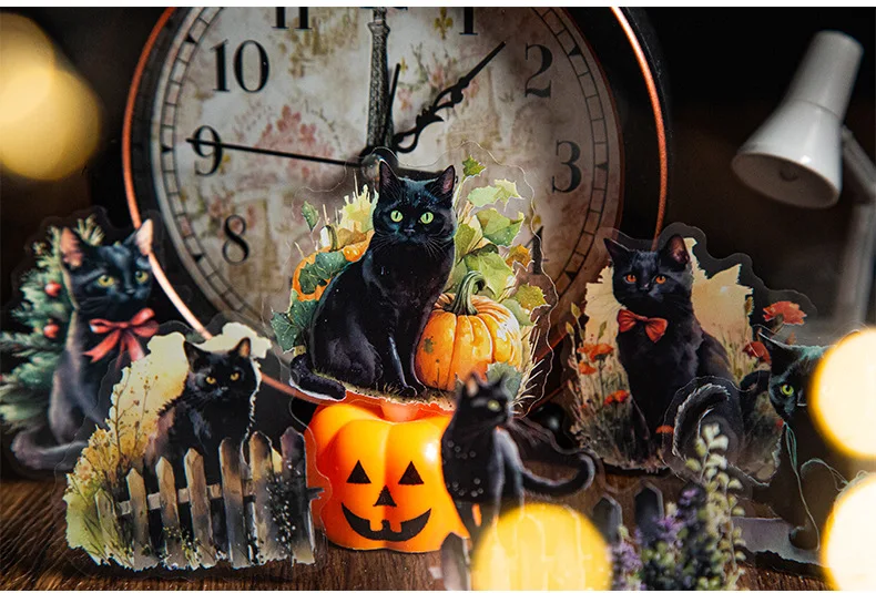 20Pcs Cute Magic Black Cat Decorative Sticker Pack Aesthetics Collage Scrapbooking Label Diy Diary Album Junk Journal Planner