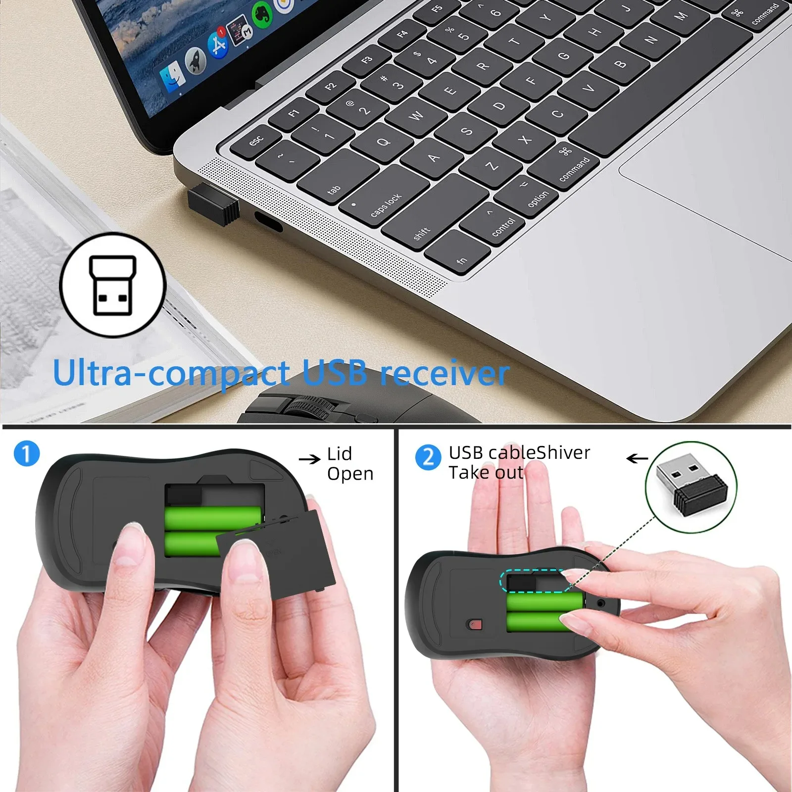 2.4G Wireless Mouse Ergonomic Adjustable 800-1200-1600 DPI Lightweight Rechargeable for PC/Laptop/Macbook Pro