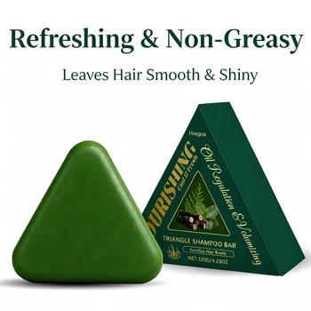 Champú Sólido Herbal Triangular con Polygonum Multiflorum, Fortalecedor, con Aceite de Menta, Control de Grasa, Jabón Sólido 120g