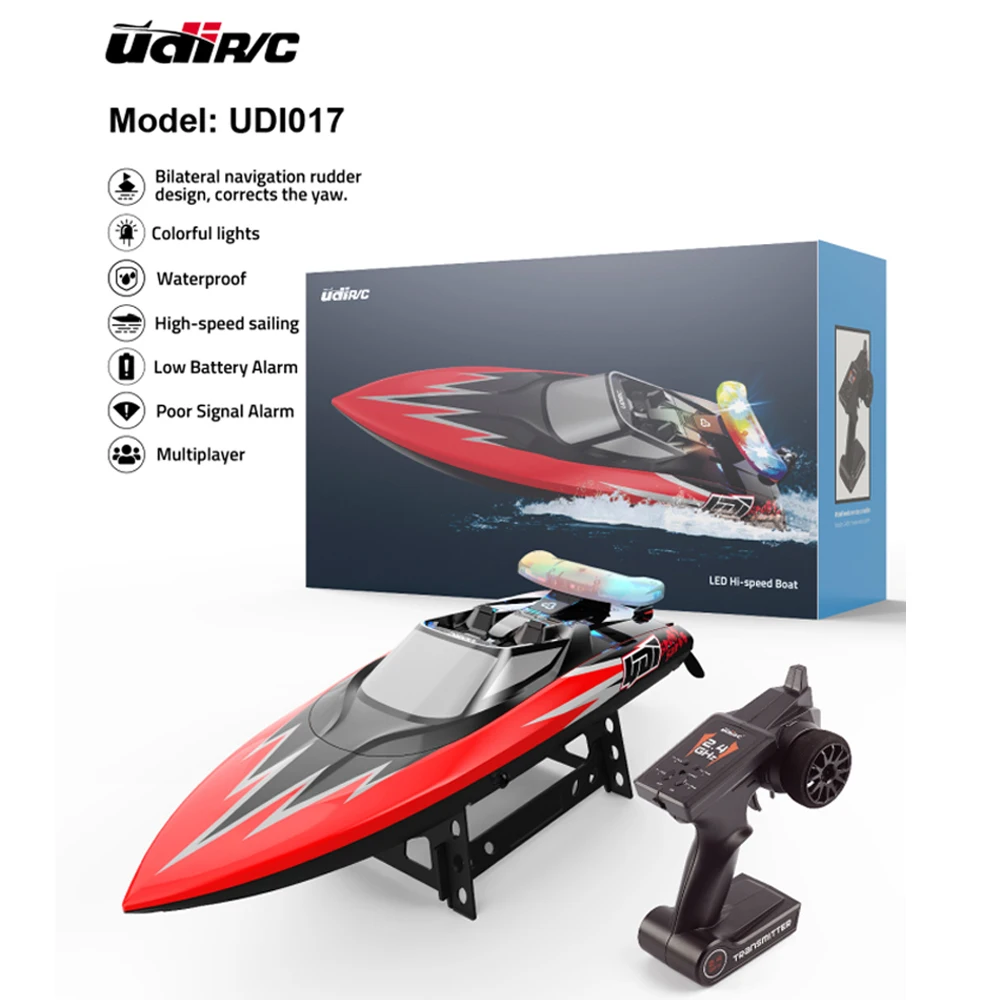 UDIRC 고속 리모컨 스피드보트, UDI017 RC 보트, 방수 배터리 부족 경보 멀티플레이어, 어린이용 선박 장난감, 2.4G