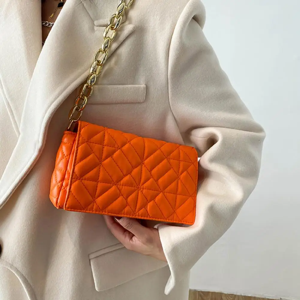 Women Underarm Bags Zipper Closure Handheld Golden Thick Chain Candy Color Fashion Ladies Shoulder Bag for Party Wedding Banquet