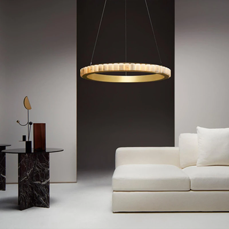 

Modern light luxury living room natural marble chandelier duplex floor bedroom round simple dining room lamp villa lamps
