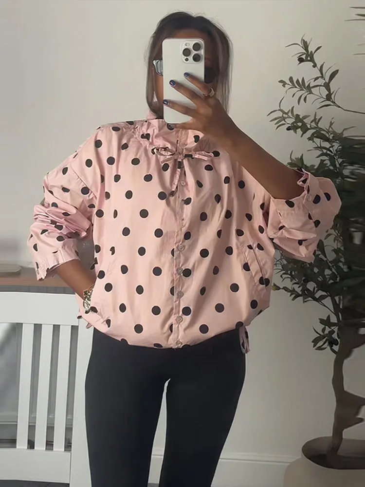 Giacca da donna a pois con cappuccio, monopetto, con lacci, nuova collezione, capospalla femminile con tasche, moda primaverile, cappotto streetwear per signore - immagine 3