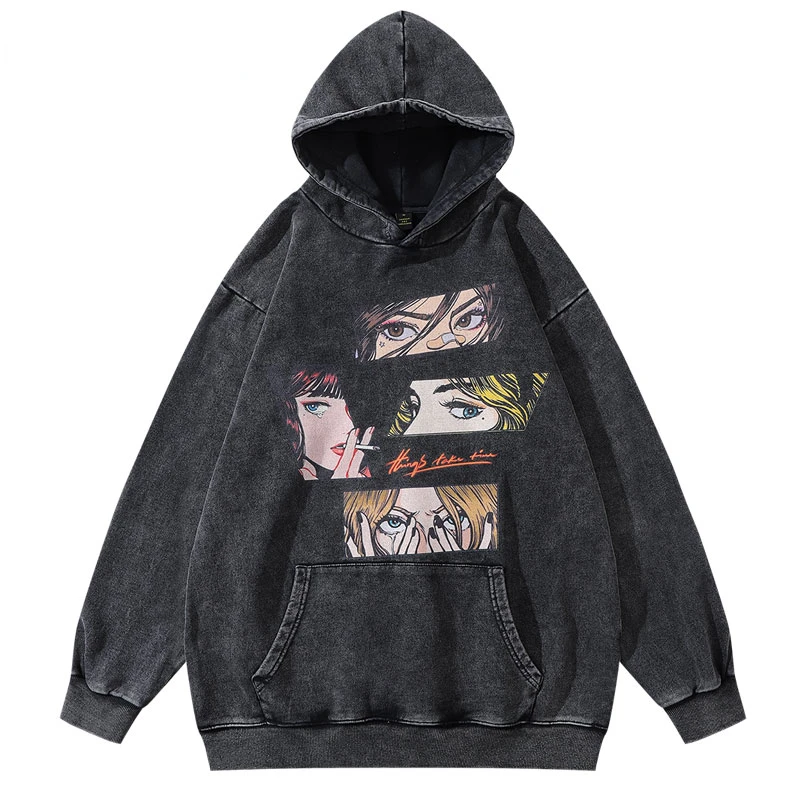 

Harajuku Vintage Graphic Hoodie Y2K 2023 Hip Hop Japanese Cartoon Girl Anime Eyes Print Punk Gothic Pullover Hooded Sweatshirt