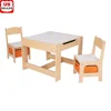 Kids 3 Piece Wooden Table and Chair Set Multifunctional Storage Whiteboard Chalkboard Pull Out Storage Play Art Craft 1