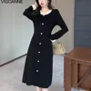 VigoAnne 2025 Female Spring Autumn Solid Knit Dress Woman Long Sleeve O Neck Knitted Dresses Lady Party Tight Long Sweater Dress 1