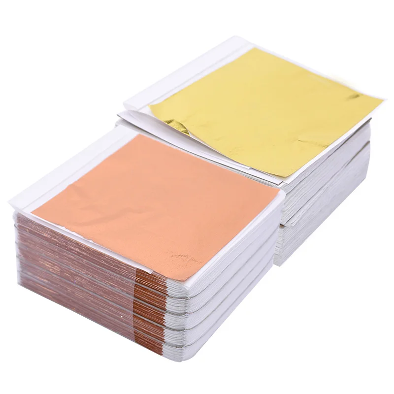 100pcs 14x14cm Art Craft Imitation Gold Sliver Copper Foil Papers Leaf Leaves Sheets Gilding DIY Cake Craft Decor Design Paper