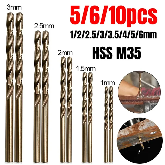 5 // 6/10 قطعة HSS M35 مثقاب الكوبالت 1 مللي متر 1.5 مللي متر 2 مللي متر 3 مللي متر 4 مللي متر 5 مللي متر للفولاذ المقاوم للصدأ عالية السرعة اوجير الحفر الصحافة أداة السلطة أجزاء