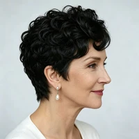 1B # Perruque de cheveux humains coupe lutin pour femmes, 6 pouces, couches courtes, amples et bouclées avec frange, densité 180%, cheveux brésiliens Remy, bonnet fabriqué à la Machine 3