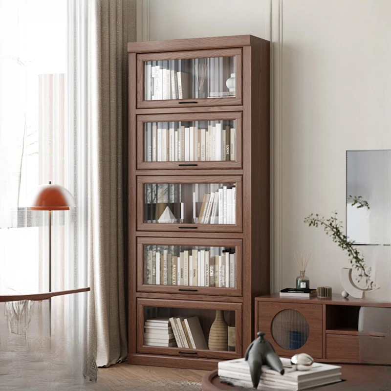 

Книжный шкаф из массива дерева, домашний пыленепроницаемый стеклянный шкаф для витрин, Встроенный комбинированный шкаф на всю стену, шкаф для хранения