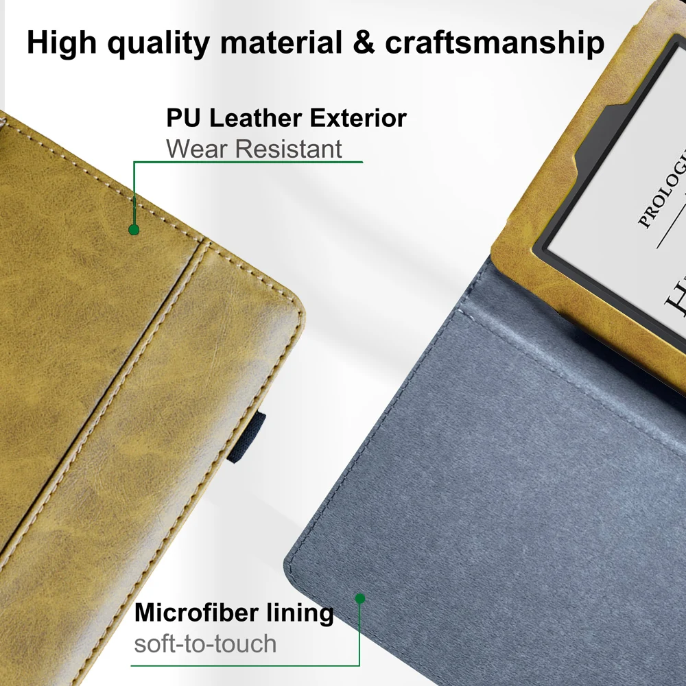 Premium Leather Flip Folio Cover for Kindle Paperwhite and Basic Touch