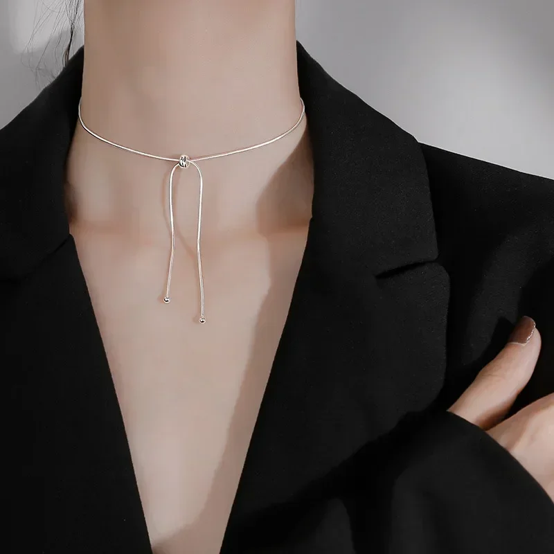 Silver Necklace for Women Clavicle Chain Choker Wedding Party Jewelry