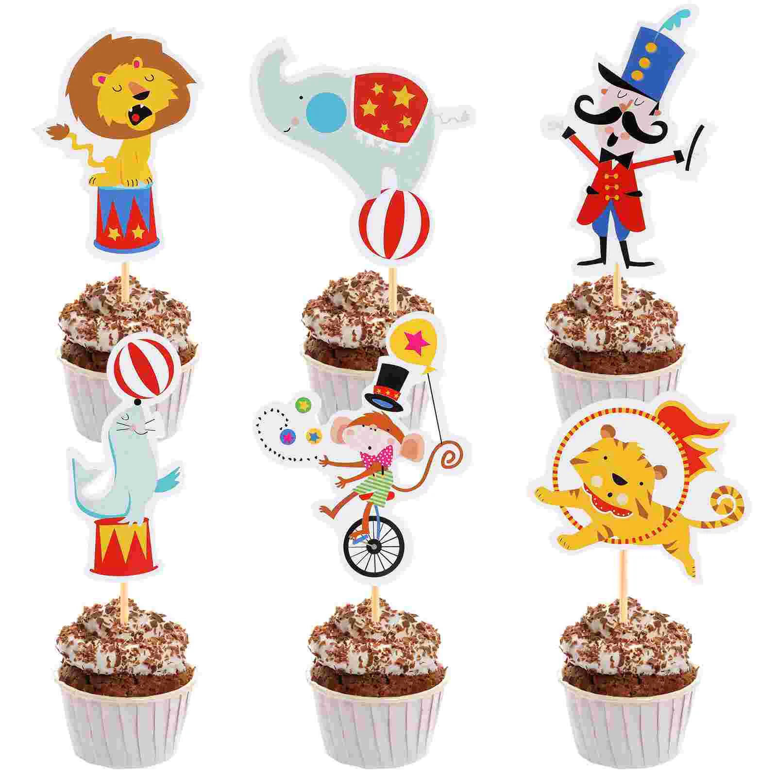 

Cartoon Cake Toppers Birthday Party Cake Decorations Circus Animal Tiger Dolphin Cupcake Topper Party Supplies