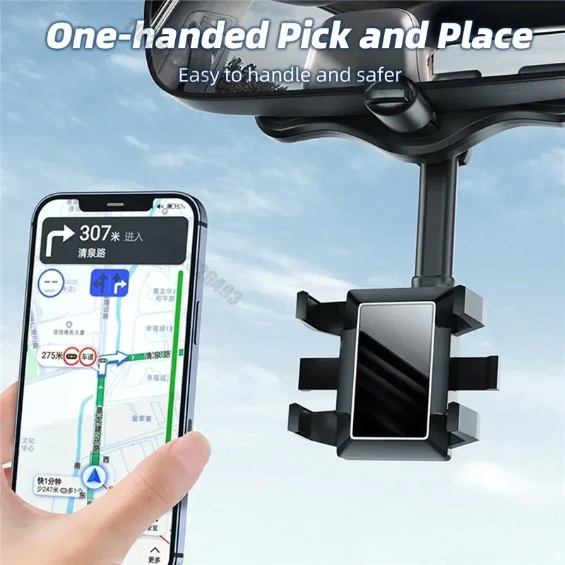 Universal Clip Rotatable And Retractable Car Phone Holder Rearview Mirror Driving Recorder Bracket GPS Mobile Phone Support