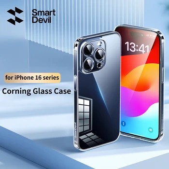 SmartDevil Corning Glass Phone Case with Screen Protector for iPhone 16 Pro max 16 Plus 15 Transparent Back Cover Anti-drop