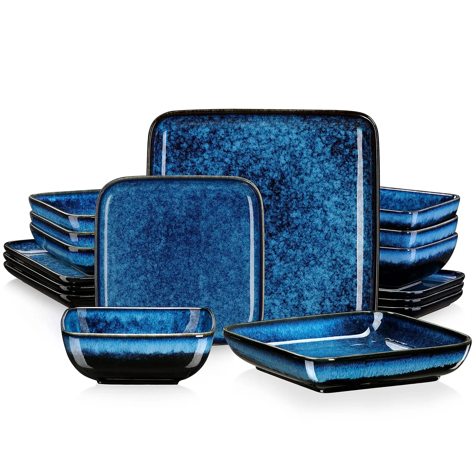 

vancasso Stern Blue Dinner Set Square Reactive Glaze Tableware 16 Pieces Kitchen Dinnerware Stoneware Crockery Set with Dinner P