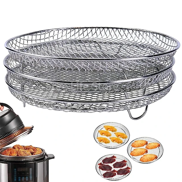 Round Air Fryer Basket Stainless Steel Air Fryer Accessories Air Fryer  Racks Three Layer Stackable Dehydrator Racks Fit for 4.2Qt, 5.3Qt, 5.5Qt,  5.8Qt, 6.8Qt Air Fryer 