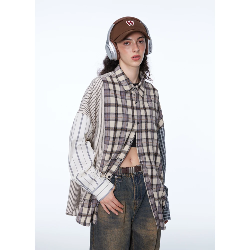 

Splice Plaid Shirt Men Women Cityboy Streetwear Fashion Hip Hop Oversized Loose Casual Long Sleeve Shirts Cardigan Unisex Blouse