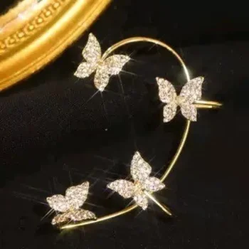 Gold Plated Metal Ear Bone Clip For Women Sweet Exquisite Sparkling Zircon Butterfly Ear Cuff Clip Earring French Style Jewelry