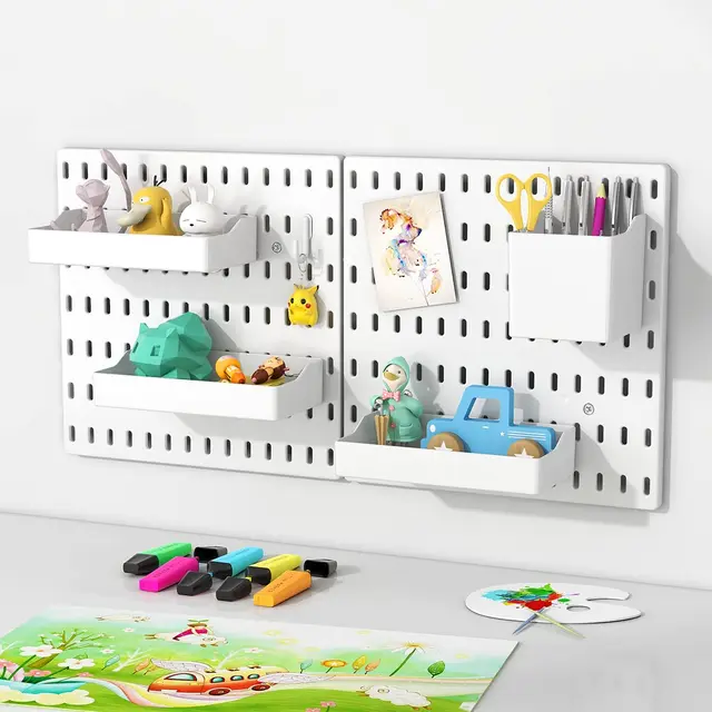 White Pegboard 40pcs Pegboard Wall Organizer Kit With Hooks