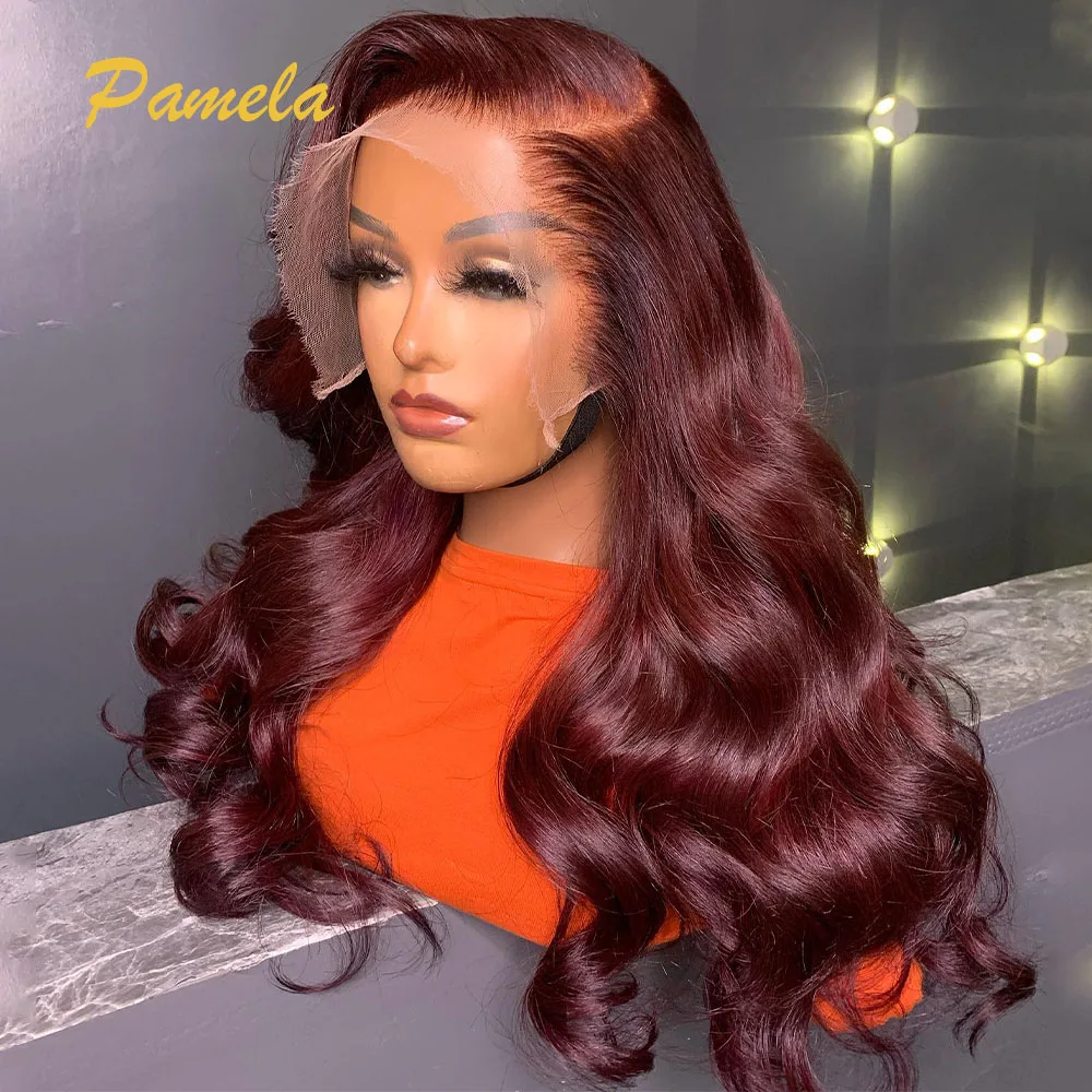250% Density Black Cherry Wig Human Hair Body Wave Burgundy 13x6 HD Transparent Lace Front Human Hair Glueless Wig 99J For Woman