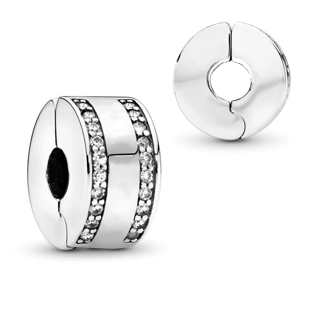 Doppio Foderato Pavé Clip Charm Fit Originale Pandora Basic Bracciali Fai Da Te Creazione Di Gioielli Moda Donna