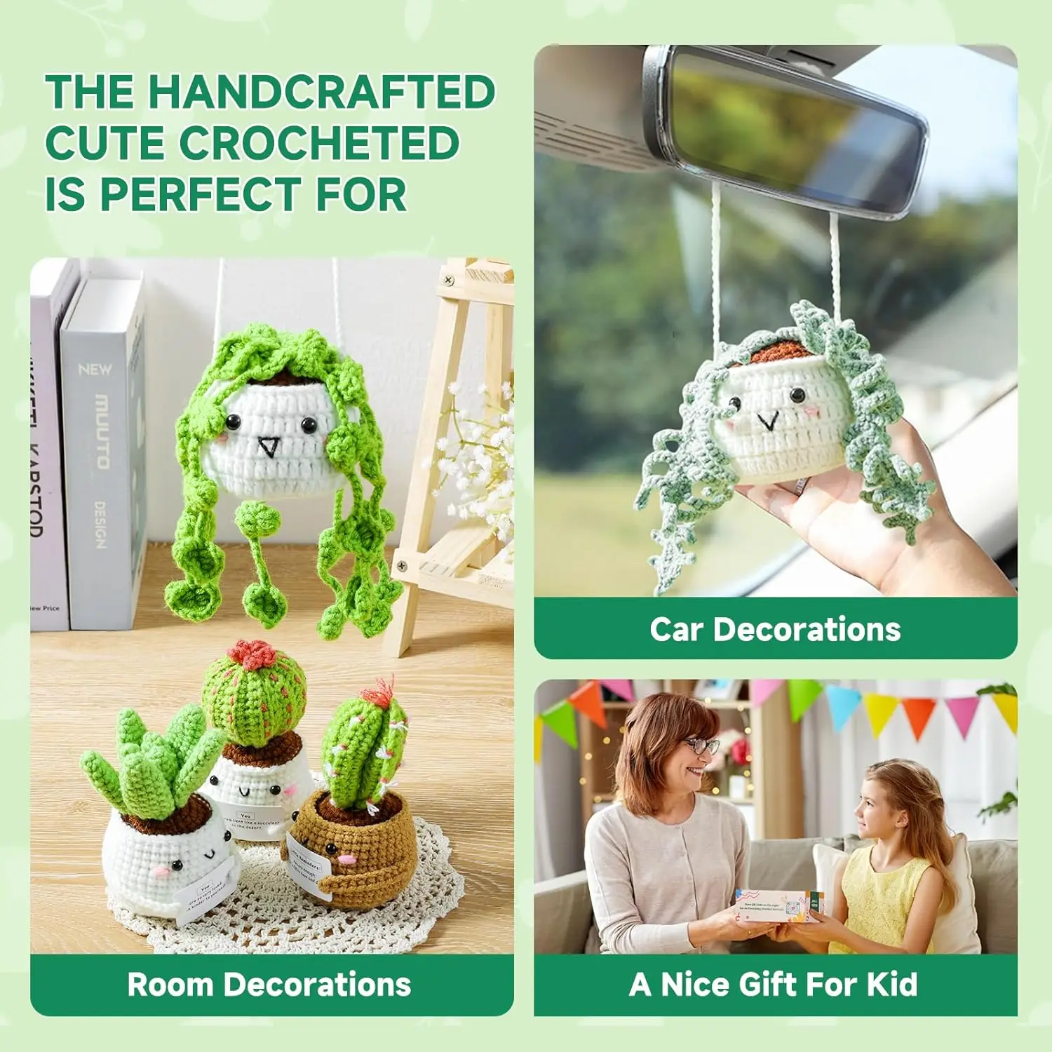 Crochet Kit for Beginners 6 PC Potted Plants and Succulent Family Crochet Kit with Accessories(40%+ Yarn)